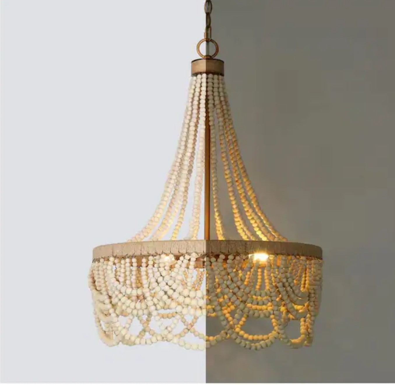 Uolfin Modern Farmhouse Empire Beaded Chandelier, 3-Light Antique Gold 16C