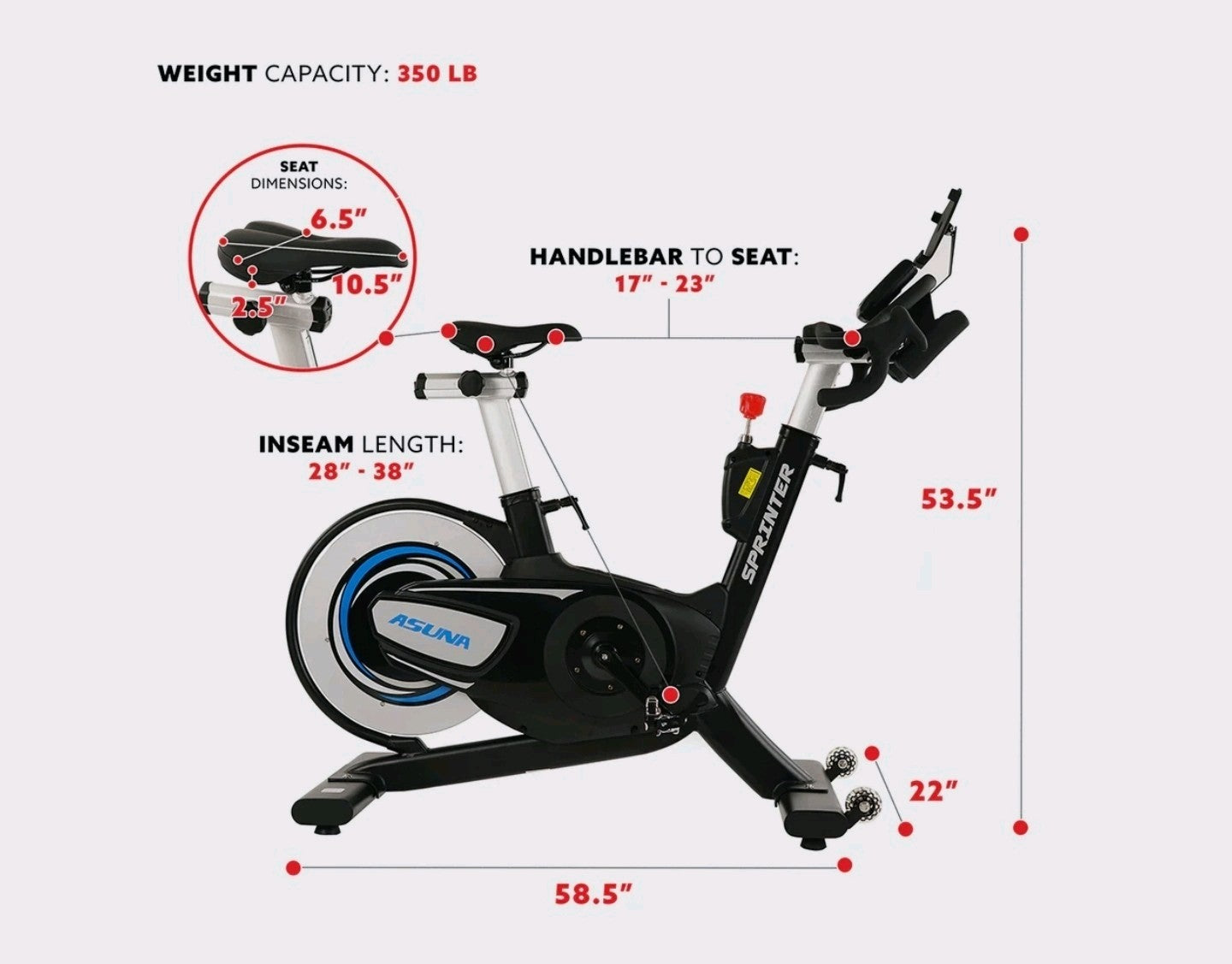 ASUNA 6100 Sprinter Indoor Exercise Bike Magnetic Resistance Belt Drive