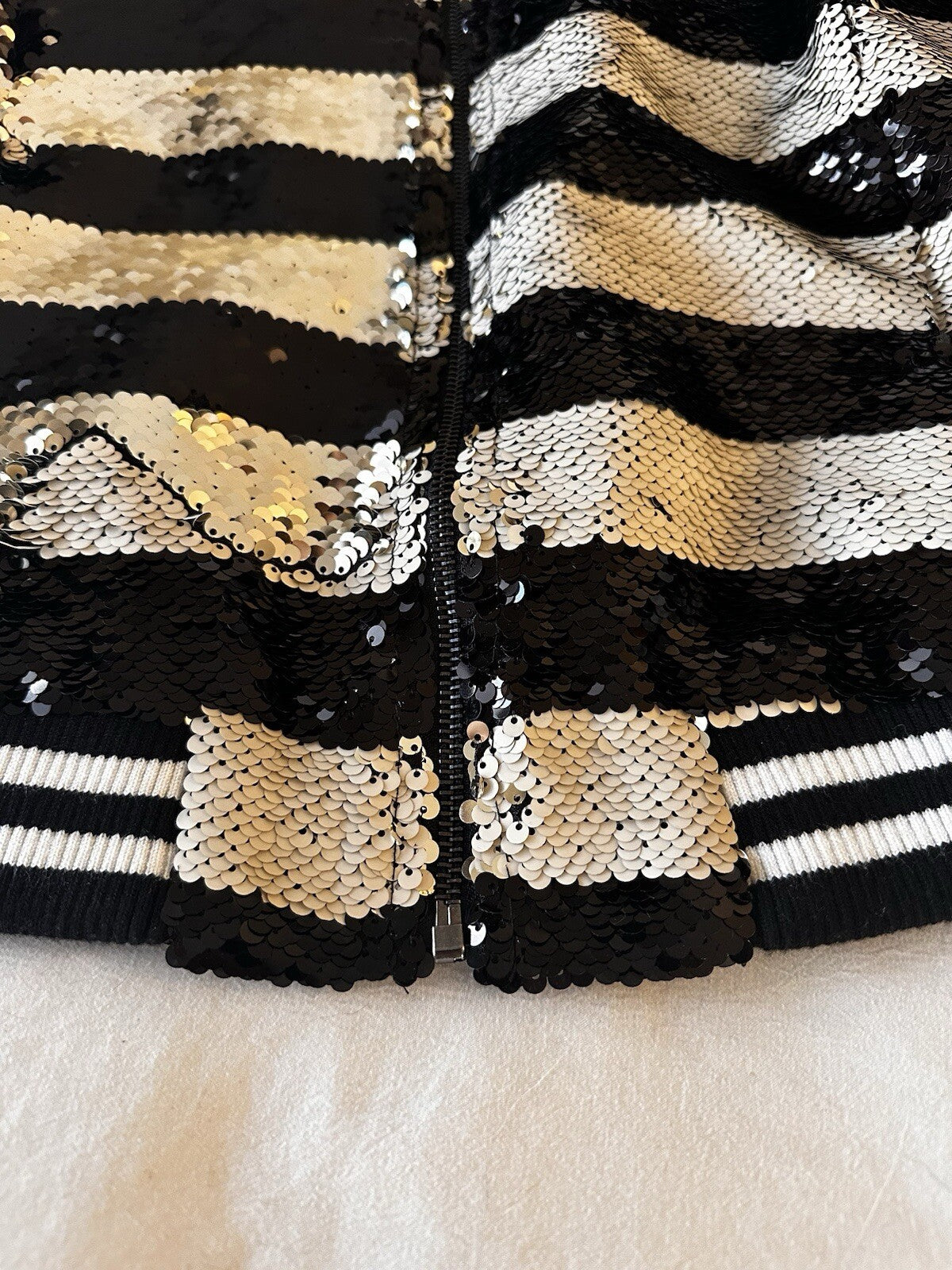 Vigoss Striped Sequence Jacket Bomber Black  And White Size Small Beetlejuice