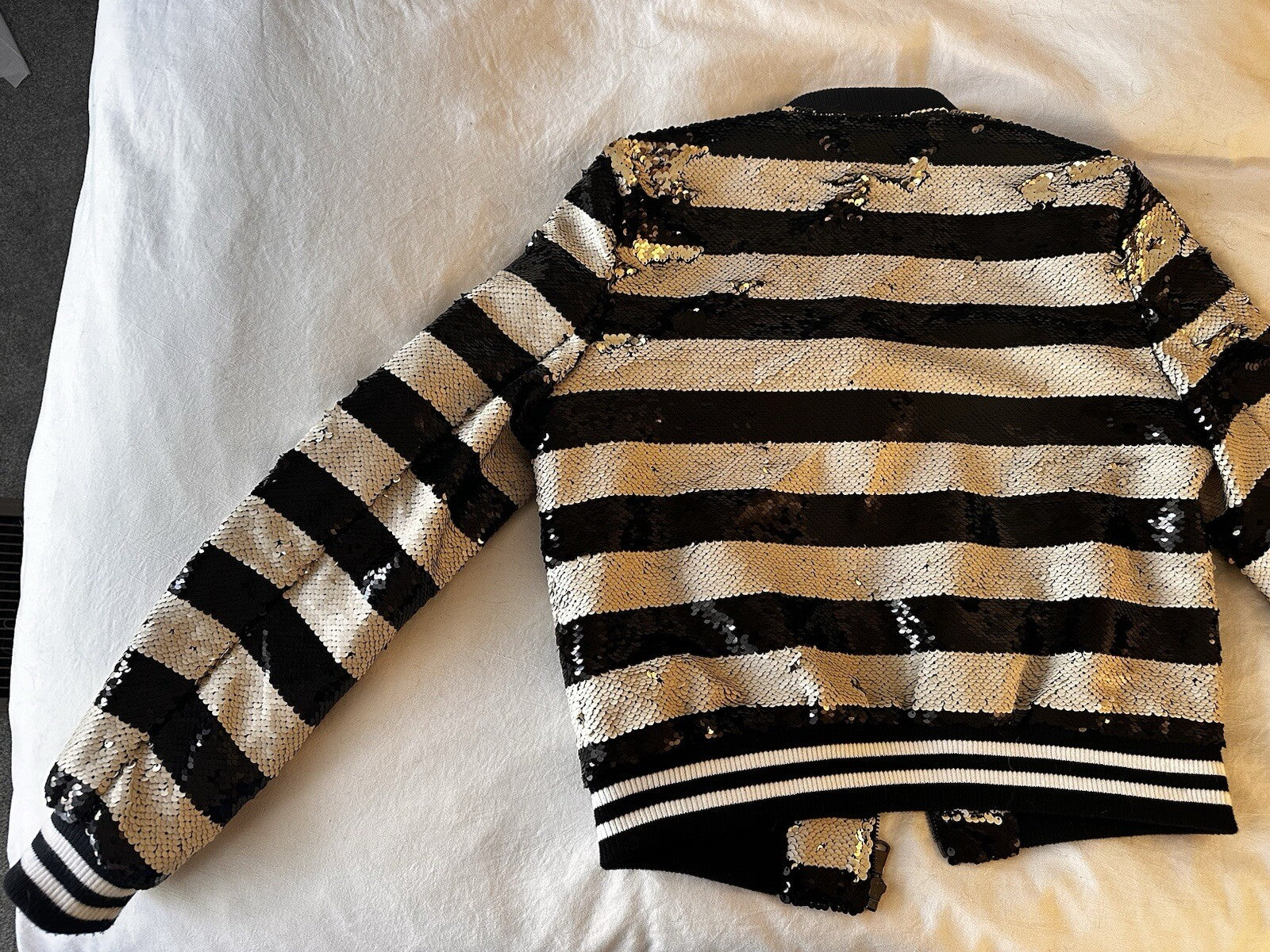 Vigoss Striped Sequence Jacket Bomber Black  And White Size Small Beetlejuice
