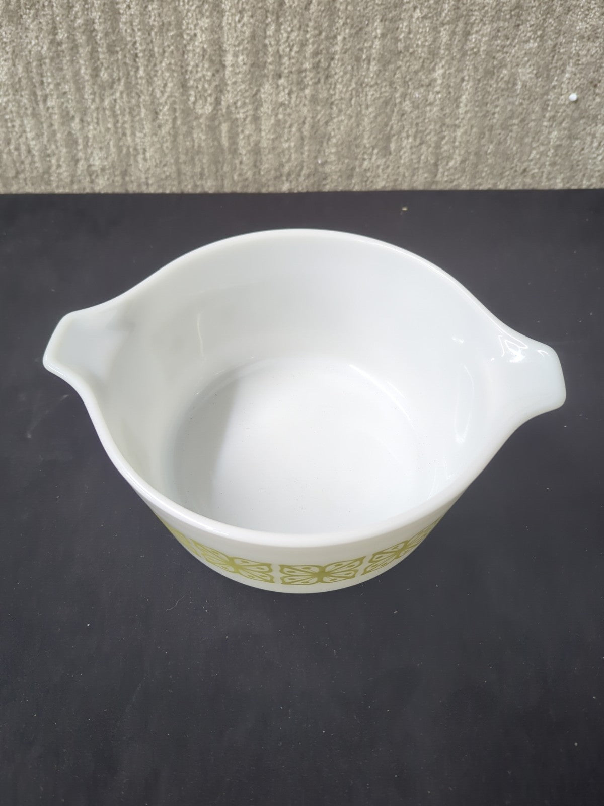 VINTAGE Pyrex 474-B Verde Green Square Flowers 1.5 Qt Casserole Dish 13C