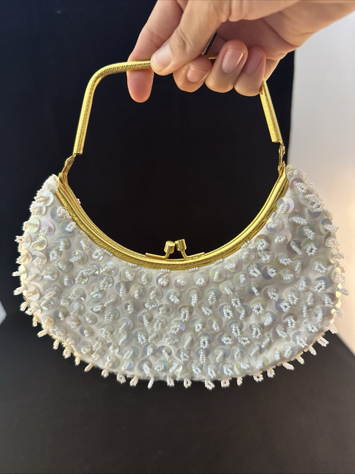 Vintage Beaded Evening Wedding Bag Elephant Brand Made In Hong Kong Good 6C