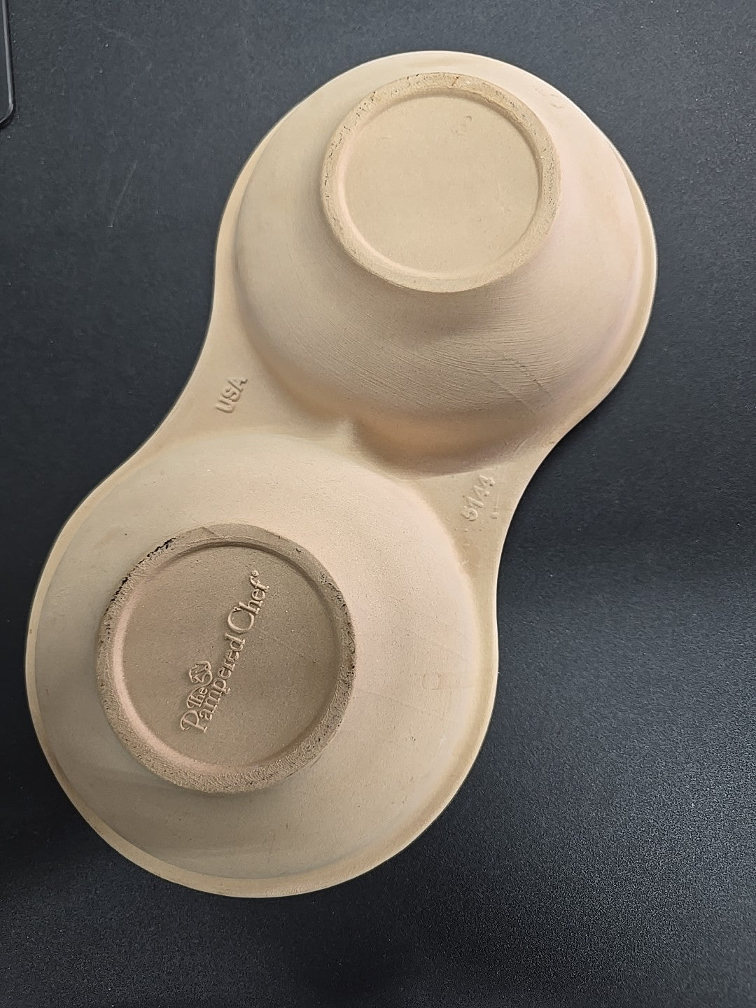 Pampered Chef Stoneware Egg Cooker 5144  Double Bowl 11.75 Baker New W/o Box 9A
