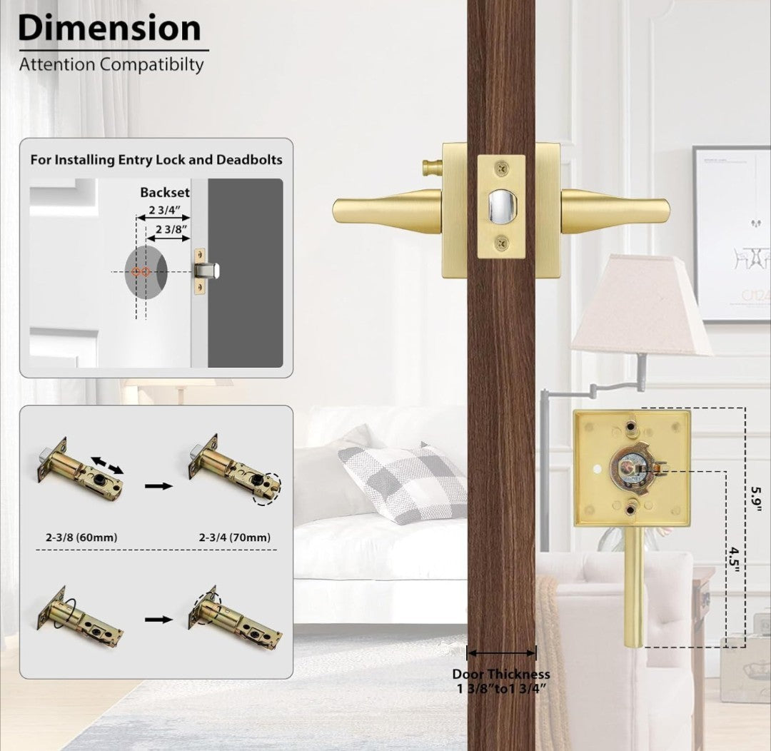 6 Pack Haidms Gold Door Handles,  Brushed Gold Privacy Door Handles Lever 8E