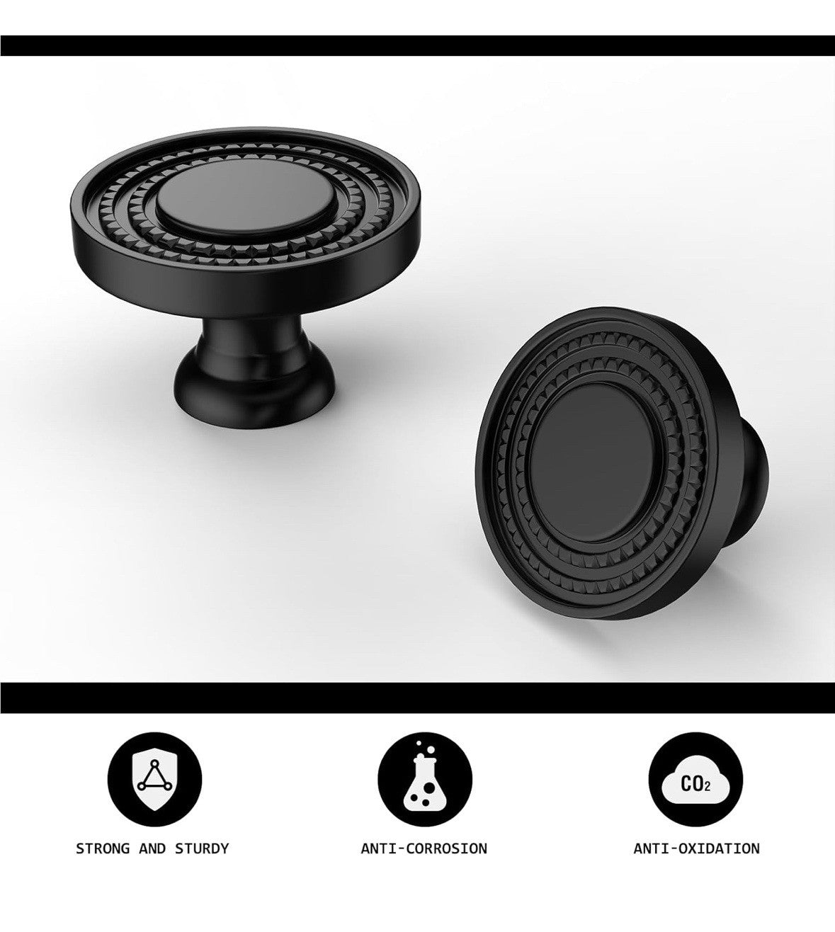 Black Cabinet Knobs Knurled Dresser Knobs Zinc Alloy Matte Black Drawer 25 Pack