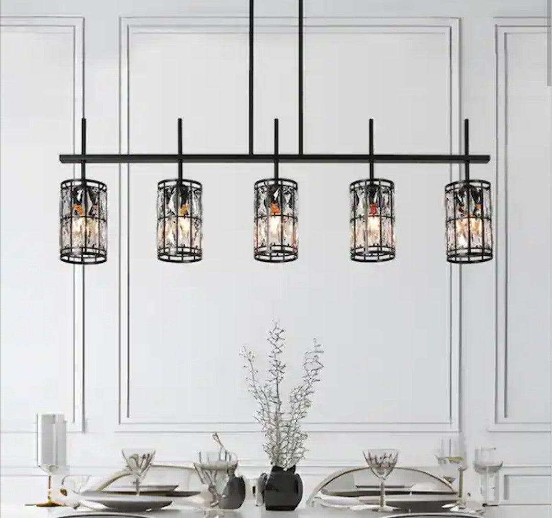 LNC Modern 45.3 in 5 Light Black Linear Chandelier, Glam Crystal Glass 18C