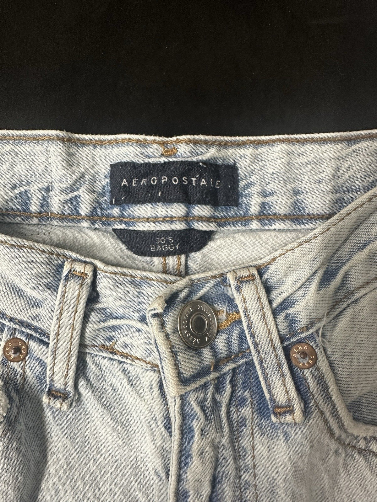 Aeropostale 80s Baggy Jeans Sz 00 Destroyed Distress Regular Light Wash (0021)