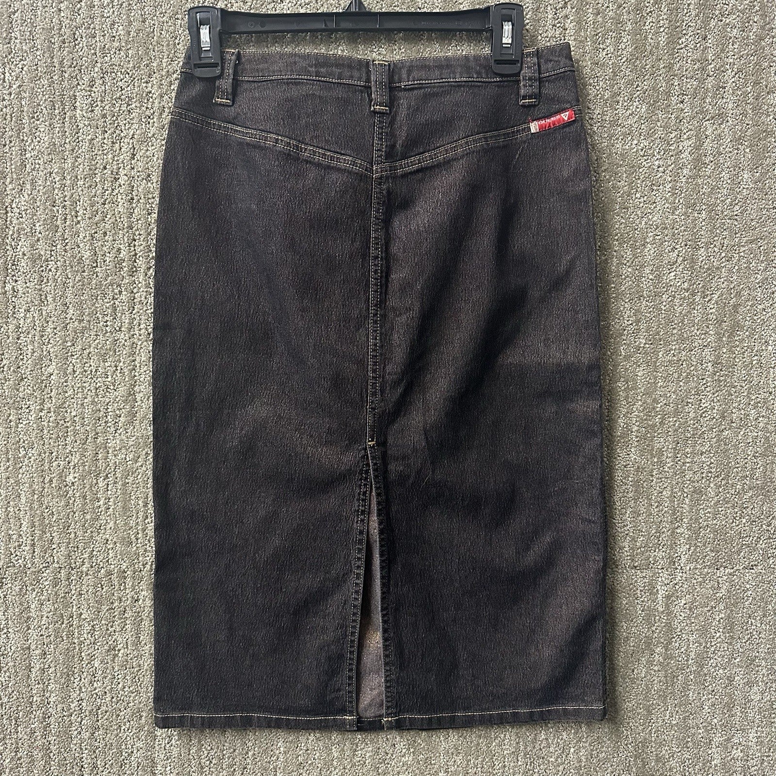 90s Guess Vintage Y2K Glimmer Red Label Dark Indigo Jean Skirt 27 (Fits 28) 0095