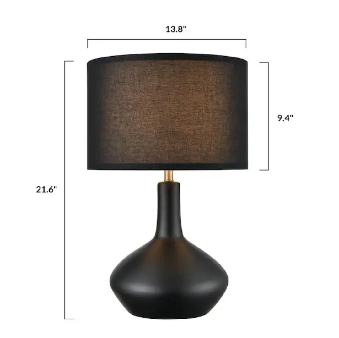 Light Society Kurvena 21.6 in. Black Table Lamp with Fabric Shade 9D