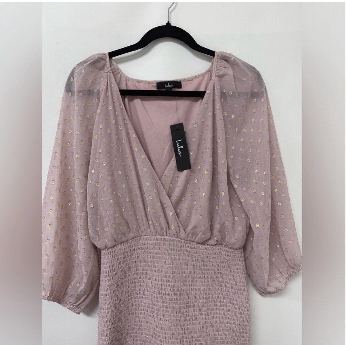 Lulu’s Mauve Gold Dots Mini Dress NWT Size Large Boho Chic Casual Cocktail Party