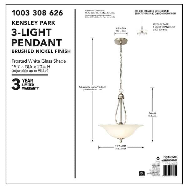 Kensley Park 3-Light Brushed Nickel Pendant 17C