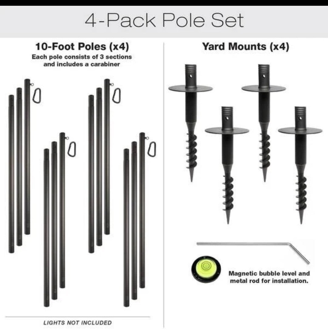 EXCELLO GLOBAL PRODUCTS Four 10 ft Premium String Light Poles For Grass/Dirt 18C