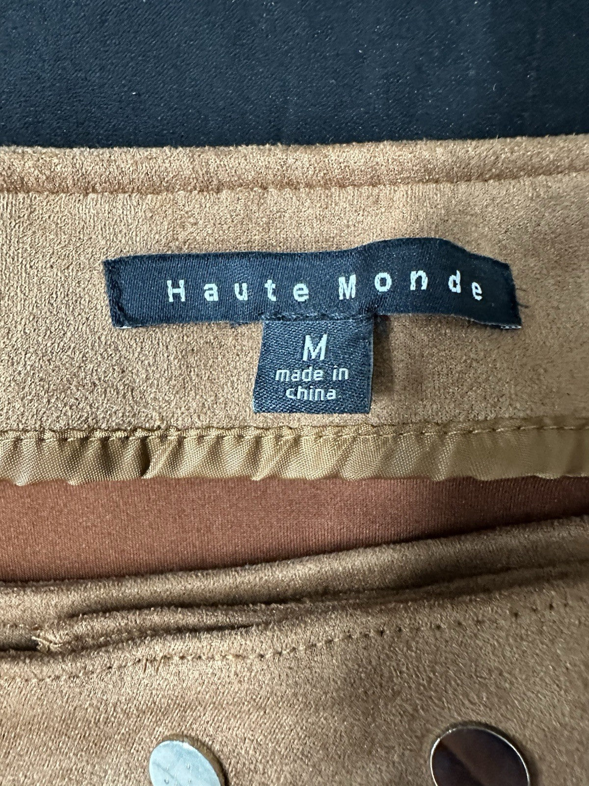 Haute Monde Womens Brown Flat Front Stretch Faux Suede Belted Mini Skirt Med