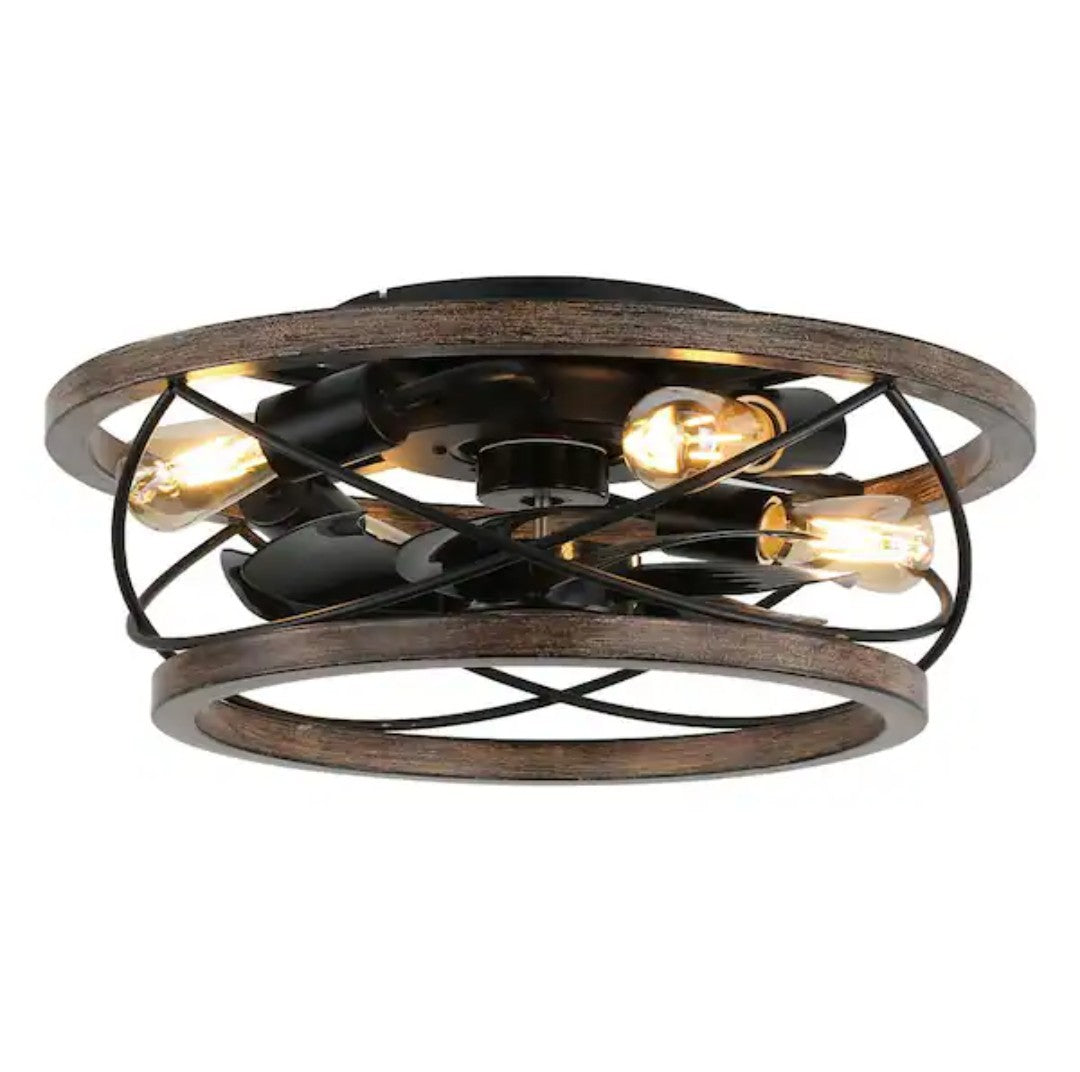 Bella Depot Farmhouse 18 in. Drum, Wood Caged Ceiling Fan w/ Light, Remote 17A
