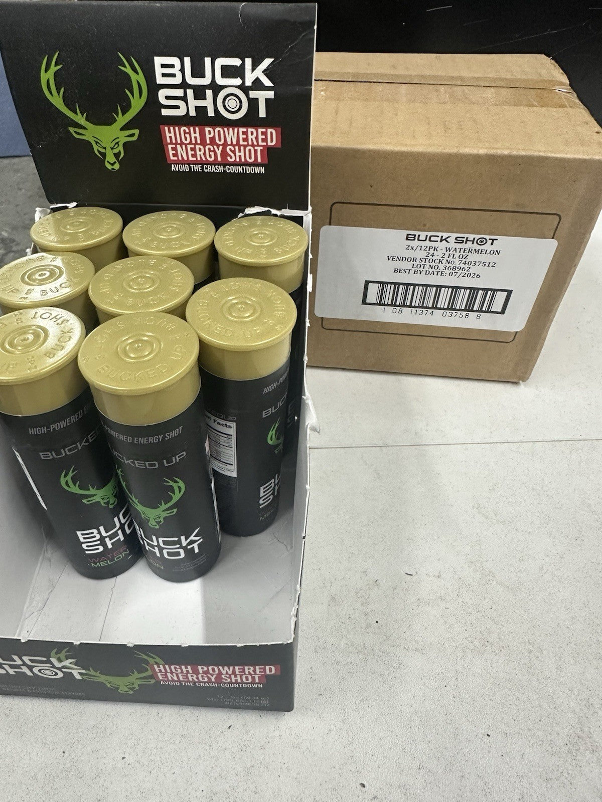 Bucked Up 368962 Buck Shot Energy Shot, Watermelon - Quantity 12