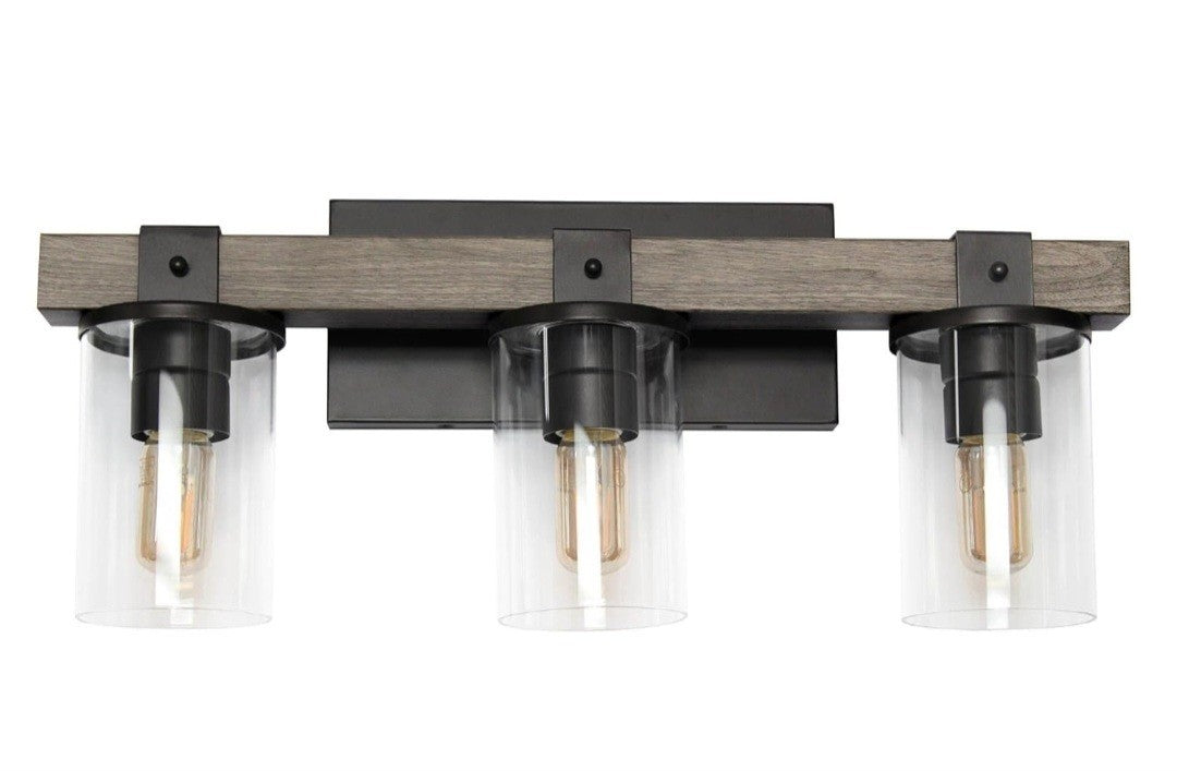 Elegant Designs 3-Light Gray Industrial Rustic LanternRestoredWood Look Bath 18A