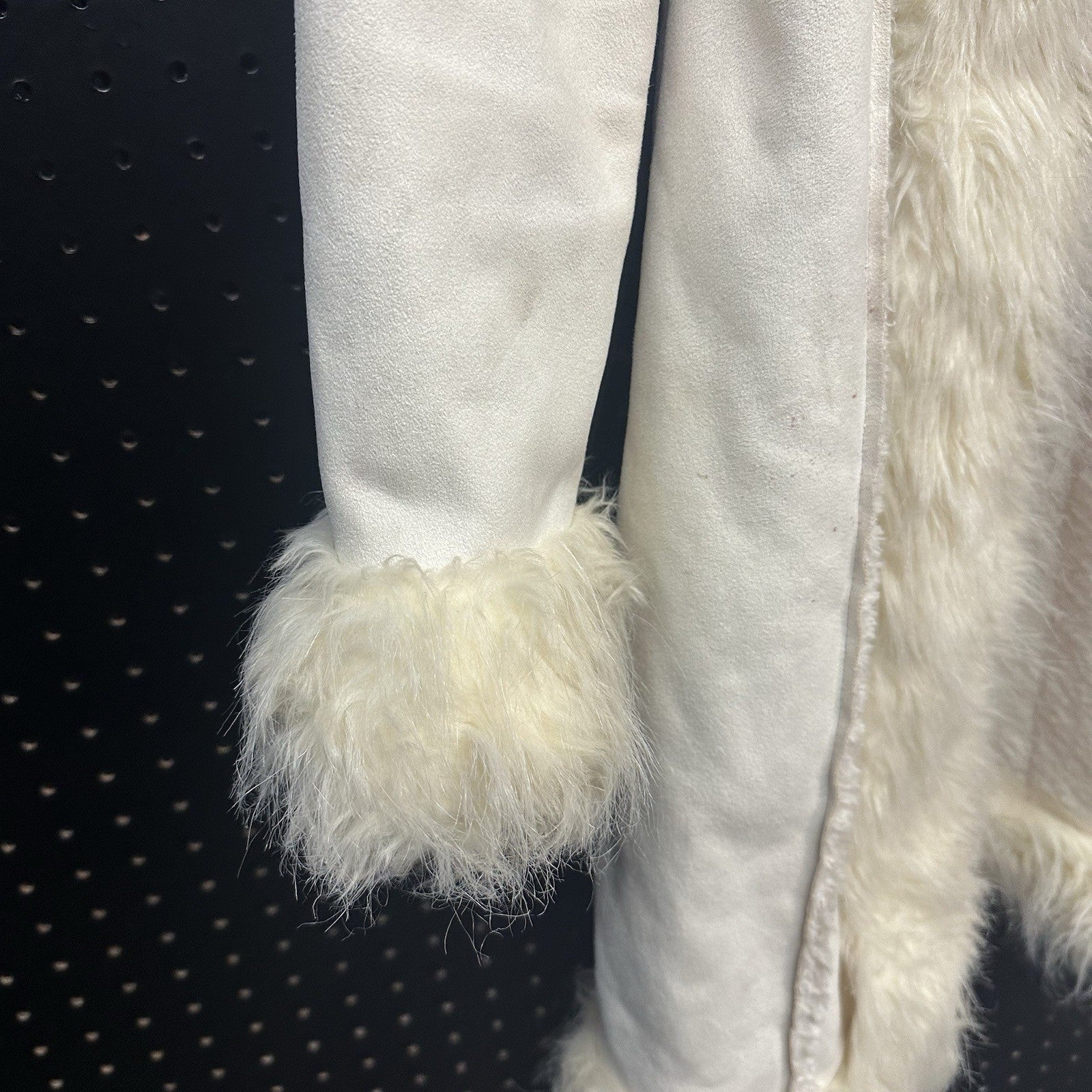 Women’s Vintage Guess Jeans Faux Suede Faux Fur Trim Coat Y2K Ivory/ Cream Glam