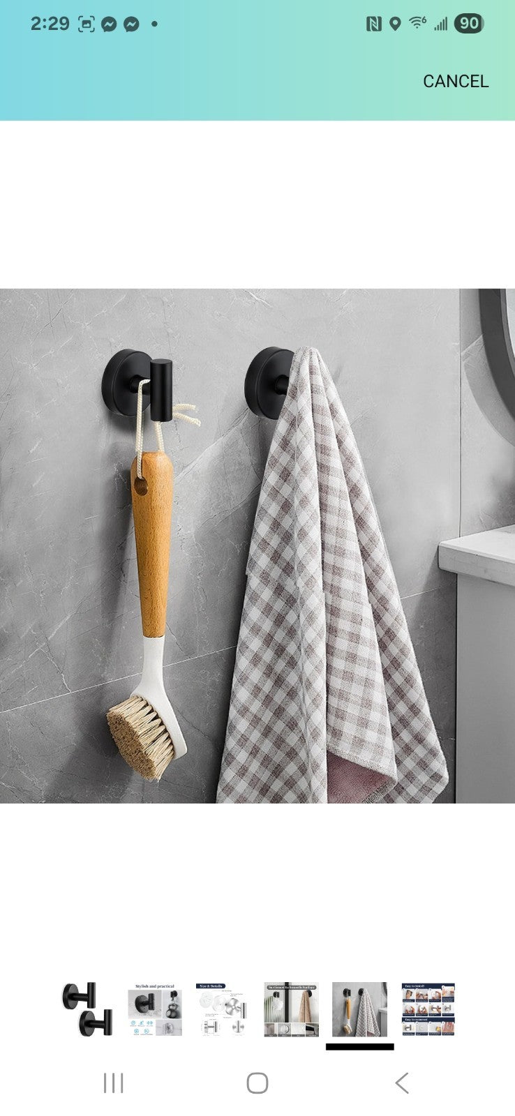 Suction Cup Hooks for Shower, 2 Pack Towel Hook for Bathroom Wall 7C