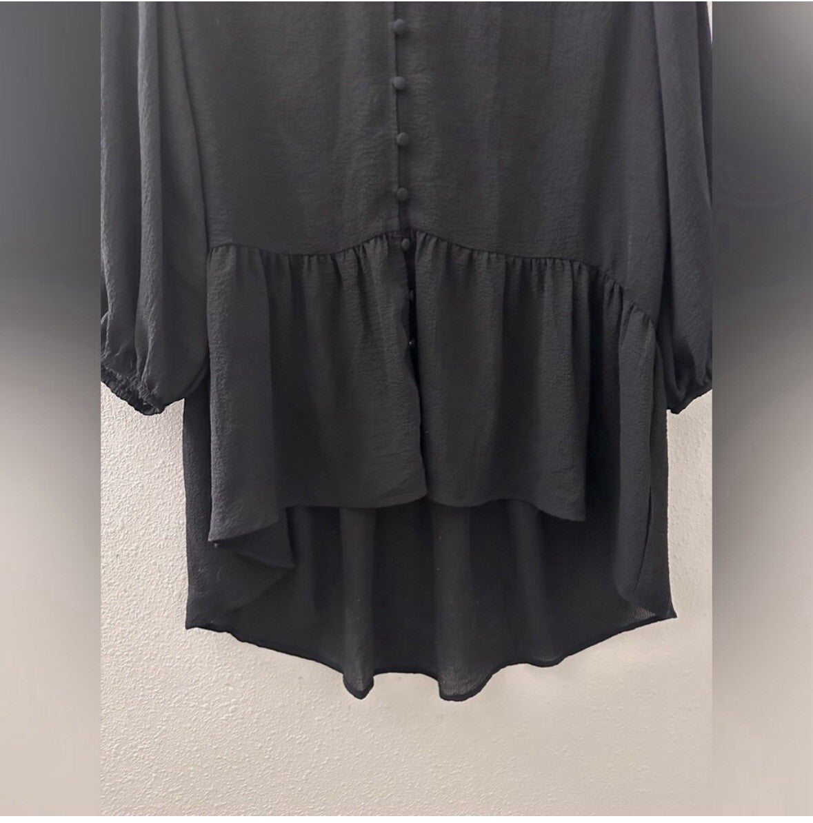 Vince Camuto Black Button Up Loose Blouse Size Small 3/4 Sleeve Sheer 5.5