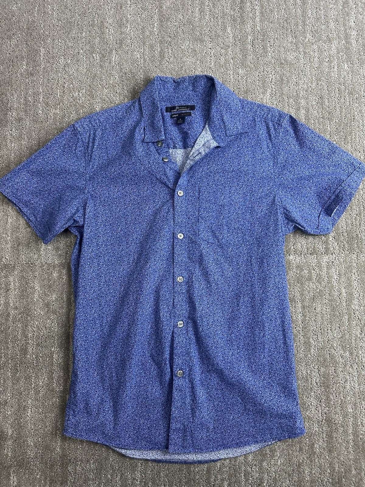 Men’s Marc Anthony Luxury Slim Fit Small Blue Button Up Collar Short Shirt 0042