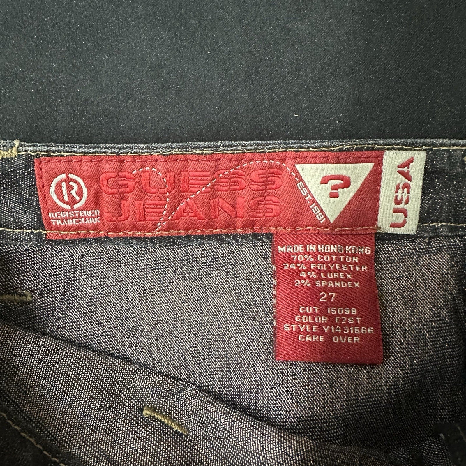 90s Guess Vintage Y2K Glimmer Red Label Dark Indigo Jean Skirt 27 (Fits 28) 0095