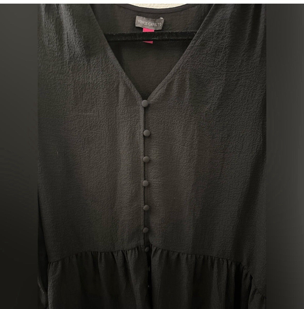 Vince Camuto Black Button Up Loose Blouse Size Small 3/4 Sleeve Sheer 5.5