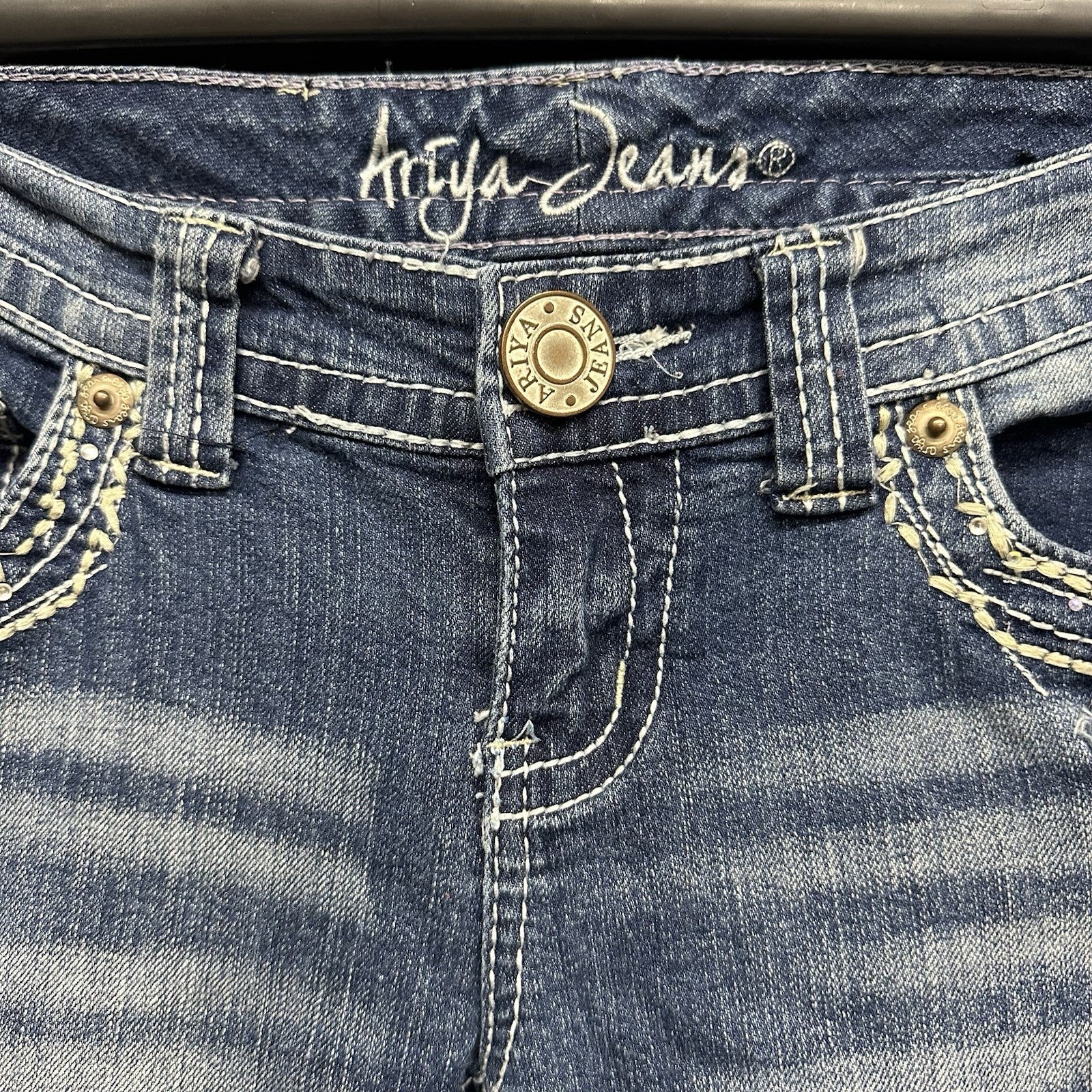 Ariya Jeans 5/6 (Fits 27) Rhinestone Straight Blue Jeans (0075)