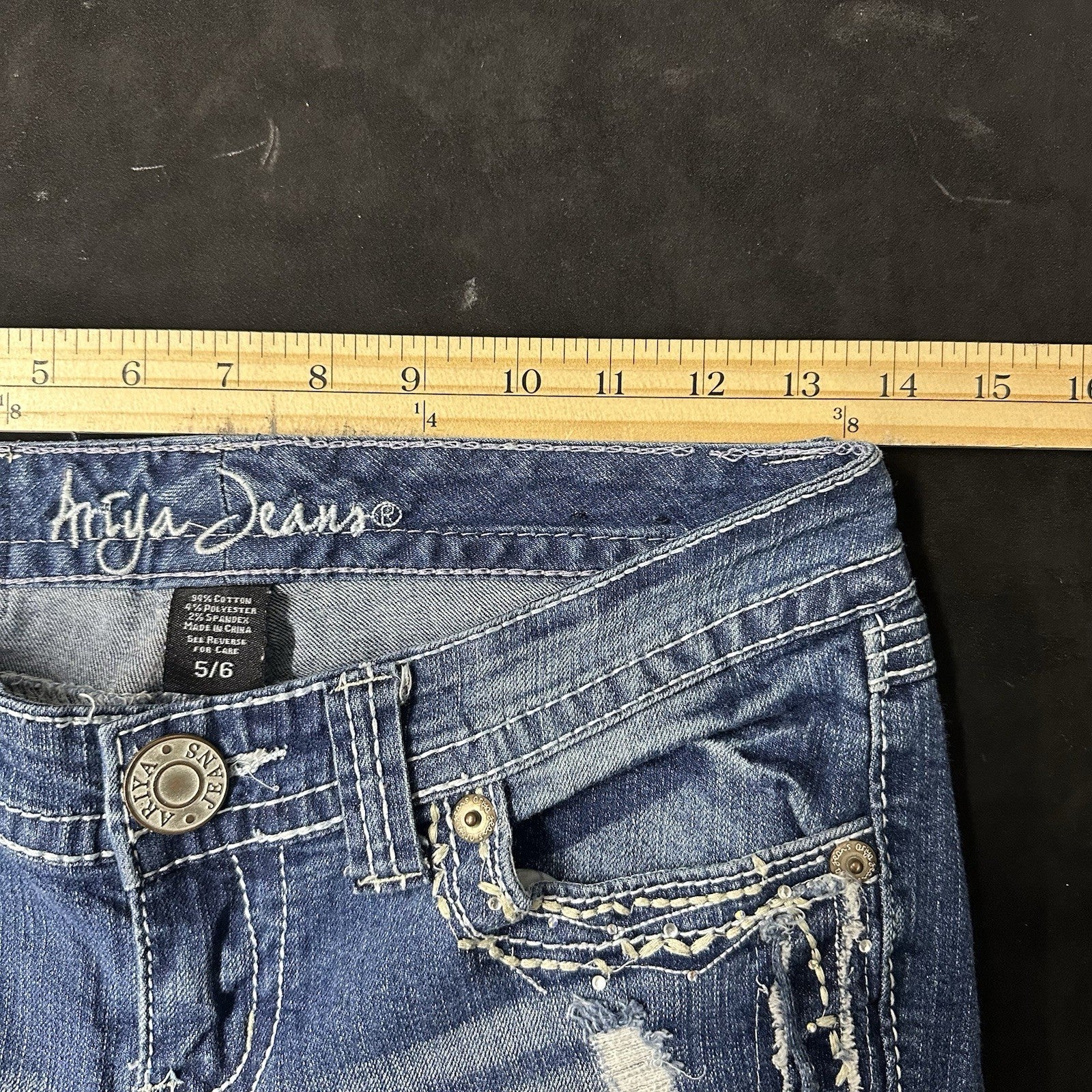 Ariya Jeans 5/6 (Fits 27) Rhinestone Straight Blue Jeans (0075)