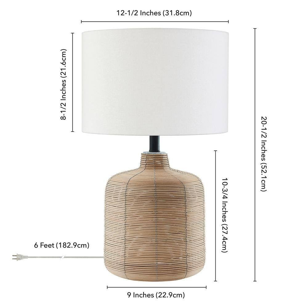 20.5" Petite Rattan Table Lamp with Fabric Shade Living RoomDecor Desk Light 13A