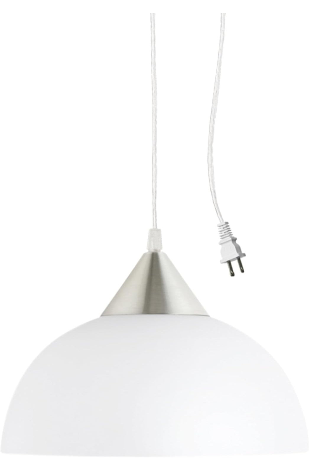 GLOBE Electric Light Plug-in Pendant, Brushed Steel, Frosted White Shade (3C)