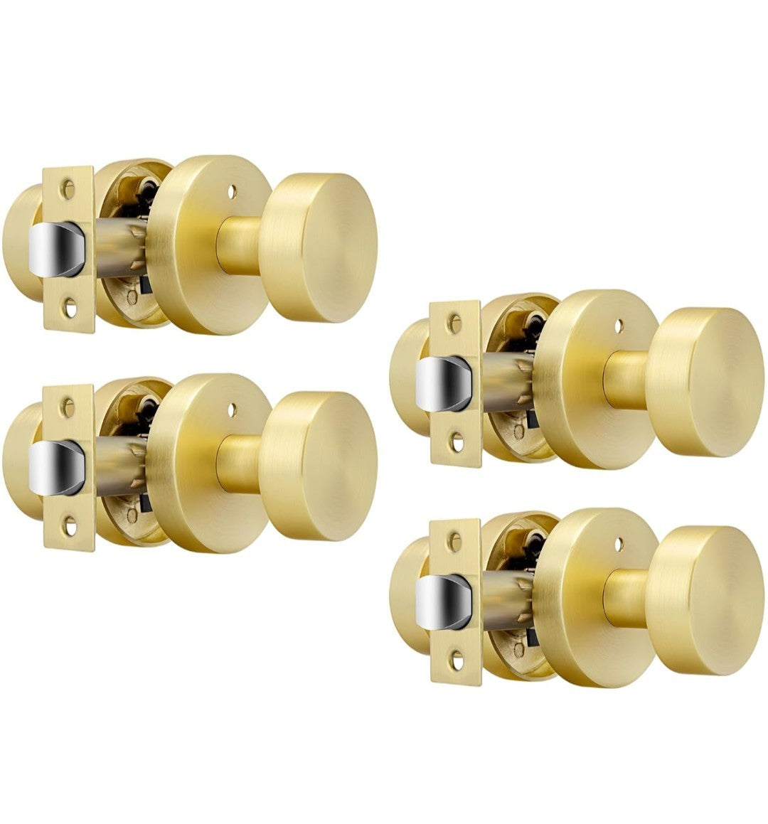 4 Pack Gold Door Knobs, Round Ball, Brushed Gold, Privacy Knobs 14E