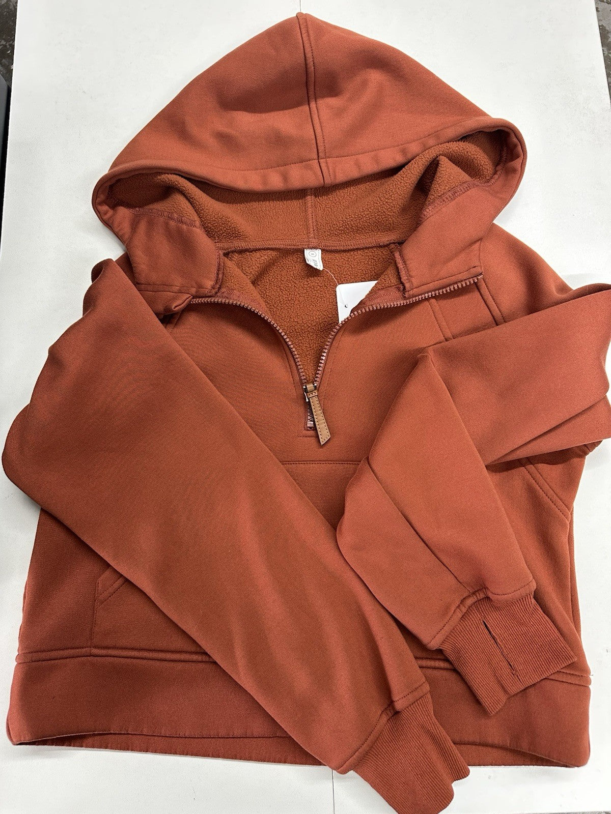 Women’s Laslulu Burnt Orange Small Crop Hoodie Sweater W/ Zipper