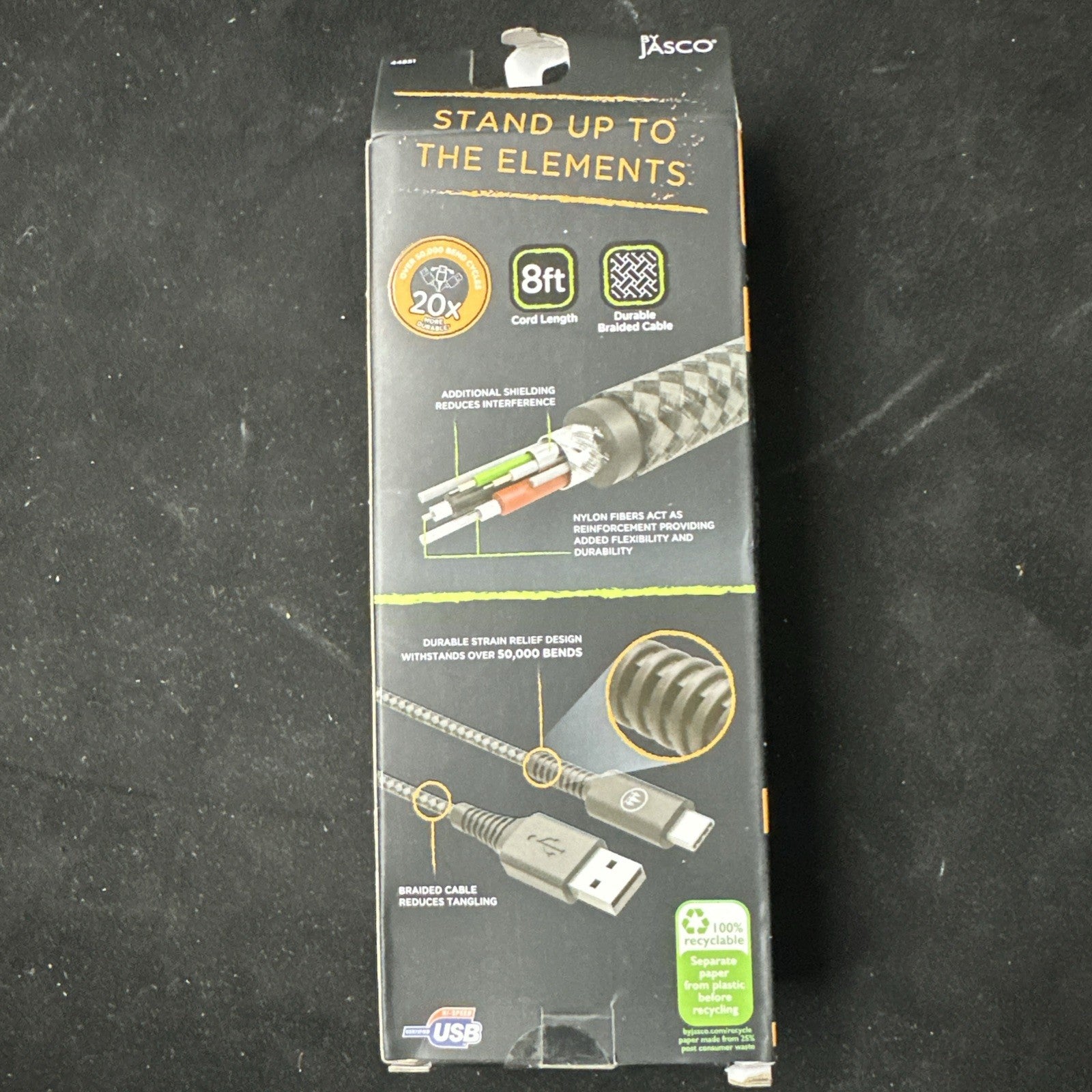Eco Survivor Durable 8 ft Extra-Long USB-C to USB-A Cable 6c