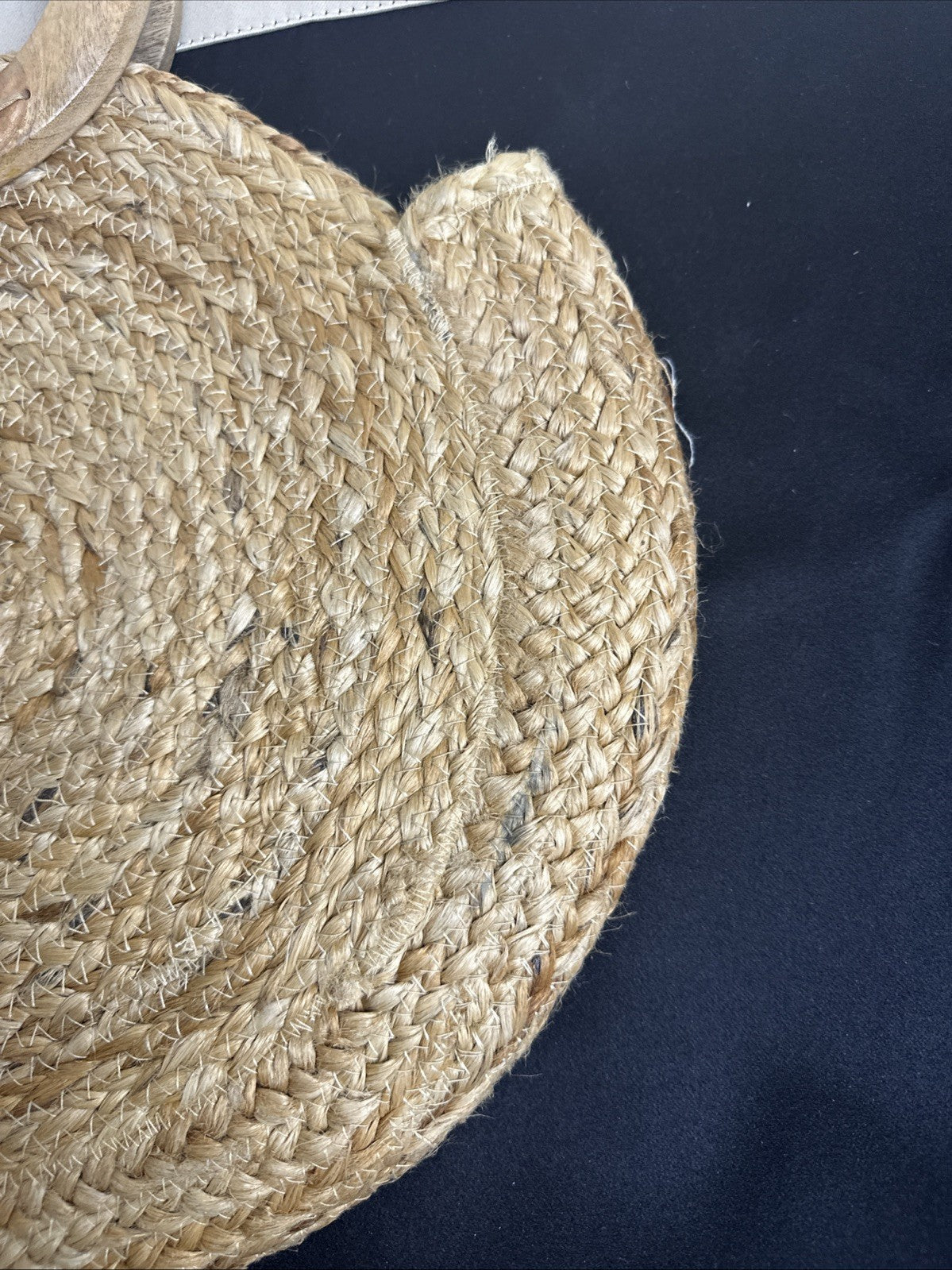 Chloe & Lex Round Woven Bag Wooden Handle White Pattern
