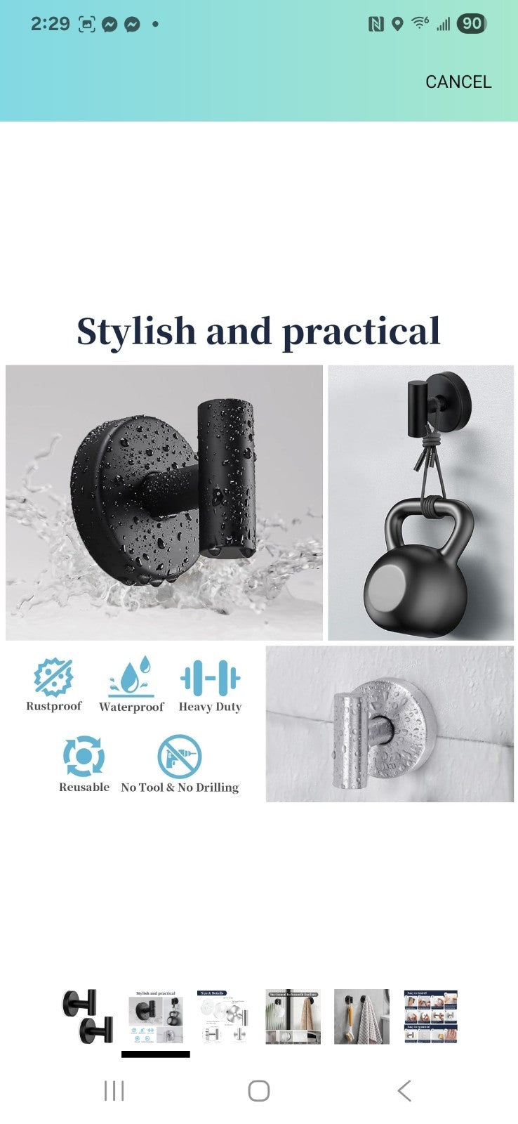 Suction Cup Hooks for Shower, 2 Pack Towel Hook for Bathroom Wall 7C