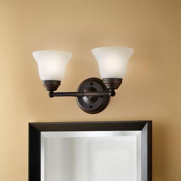 Hampton Bay Ashhurst 2-Light Oil Rubbed Bronze Vanity Light, Frosted Glass 3B