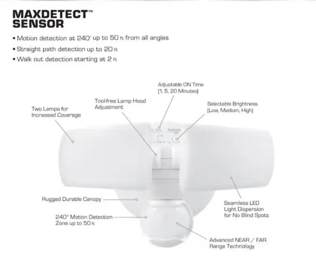 Defiant MaxDetect 240° White Motion Sensor 2-Head LED Flood Light (14D)