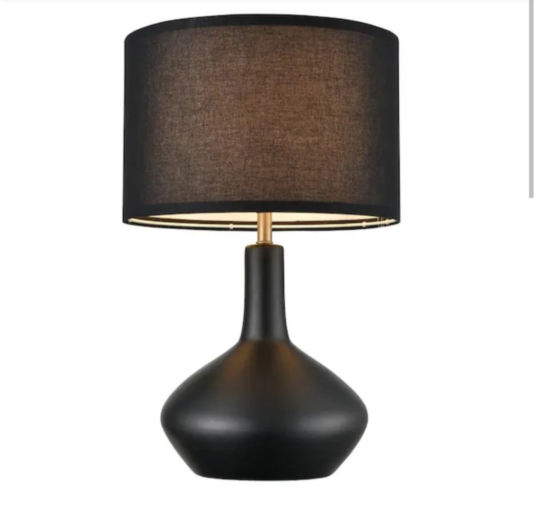 Light Society Kurvena 21.6 in. Black Table Lamp with Fabric Shade 9D
