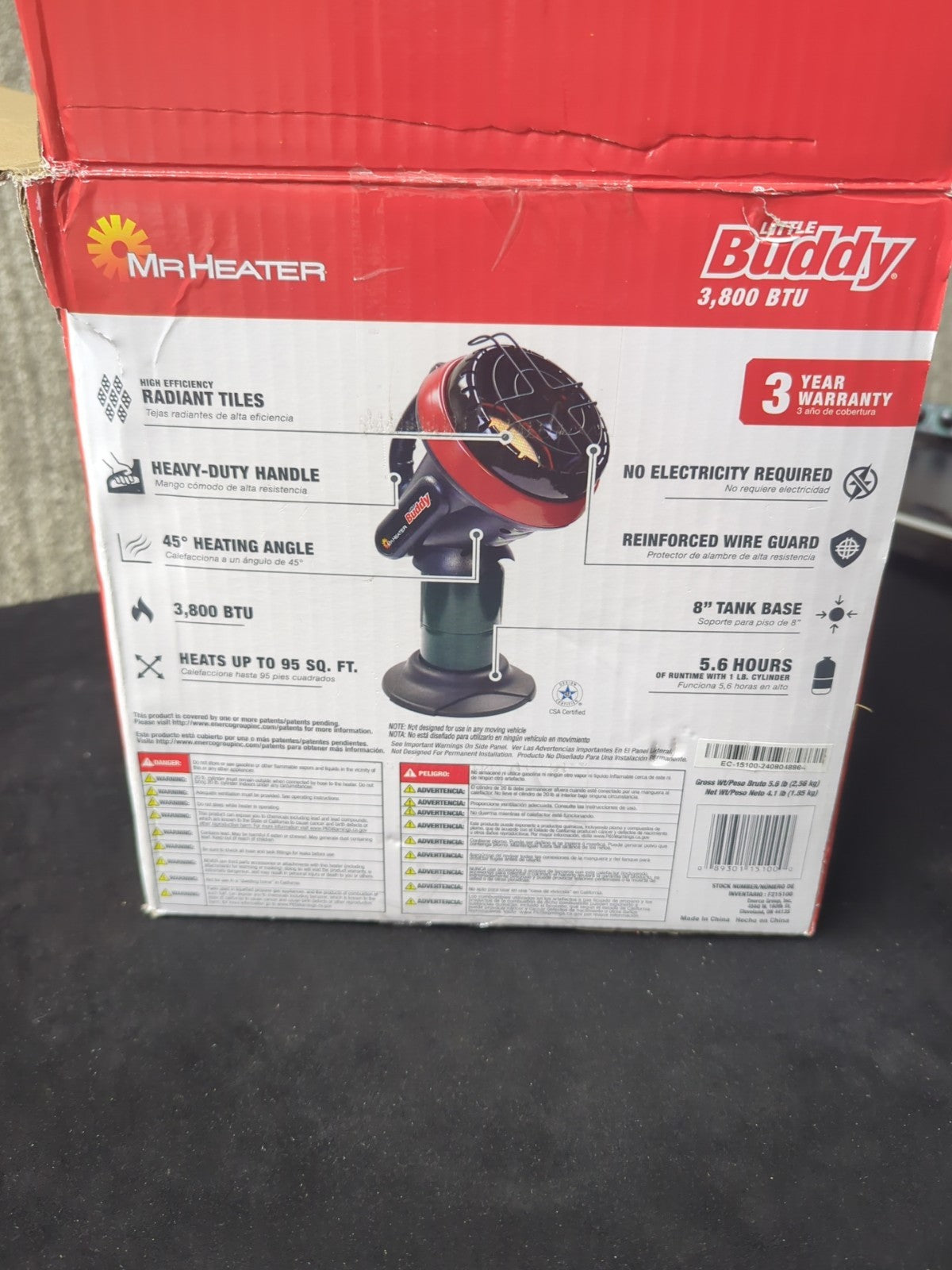 Radiant Propane Heater 3800 BTU Portable Little Buddy Indoor Safe Design 16B