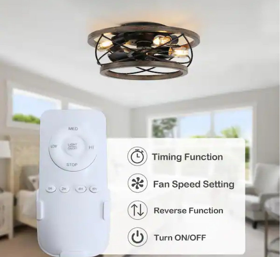 Bella Depot Farmhouse 18 in. Drum, Wood Caged Ceiling Fan w/ Light, Remote 17A