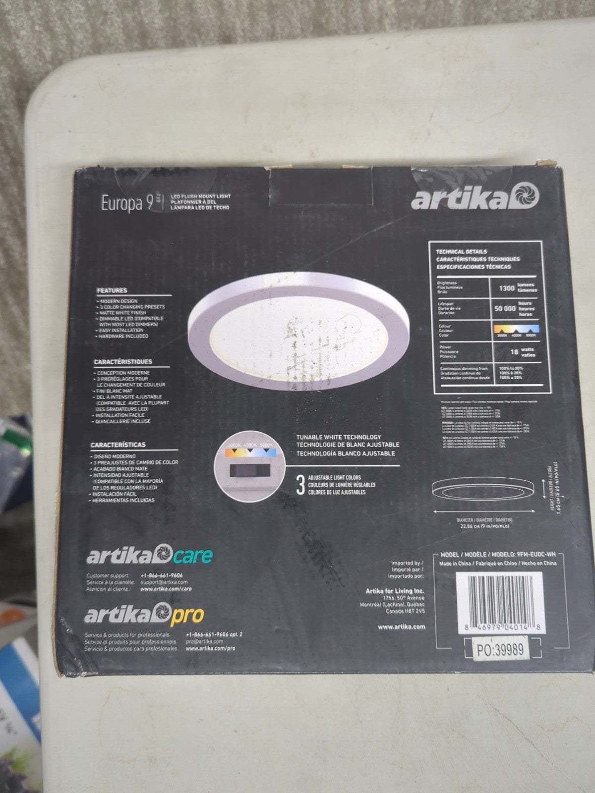 Artika Europa Disk 9 in. 1-Light White Modern Integrated LED Flush Mount 11D