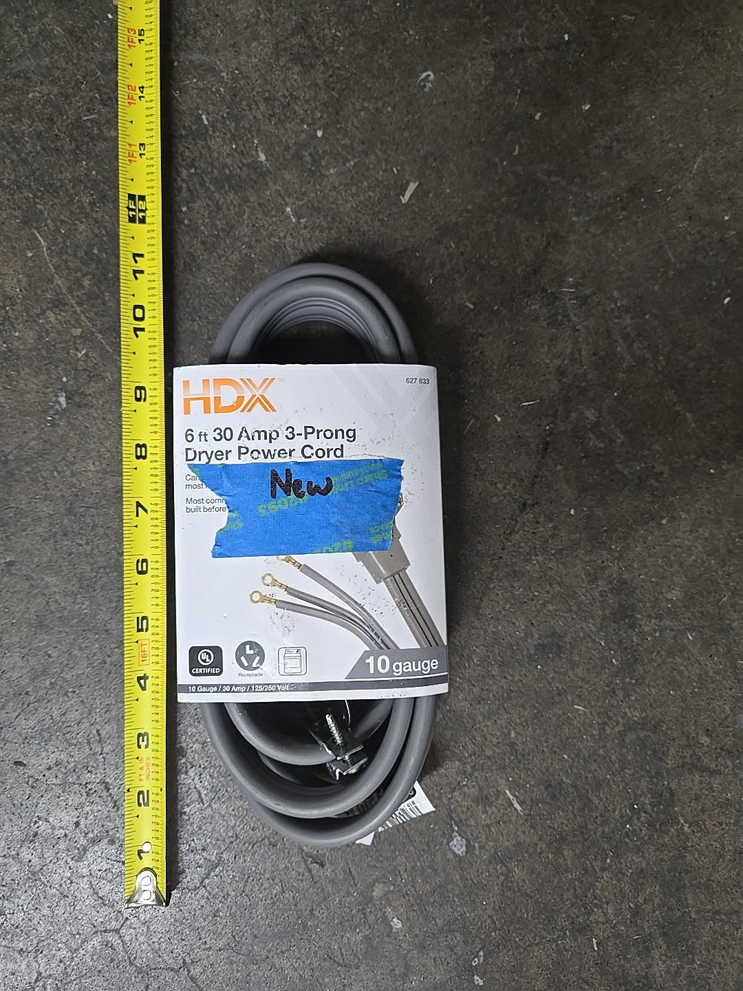 Clothes Dryer Power Cord 30A 6ft 10/3 Gauge Heavy Duty 3-Prong Wire 12-B