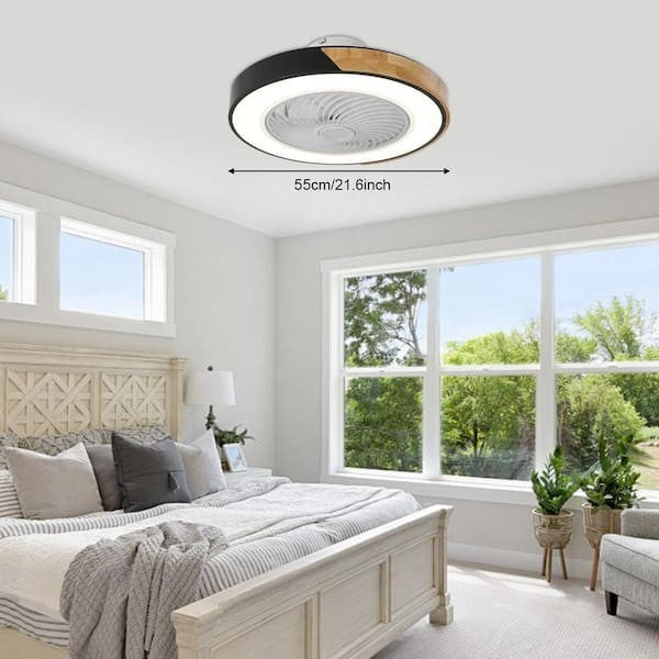 20 in. Indoor Black and Wood Modern Round Caged 6-Speed Ceiling Fan + Remote 18B