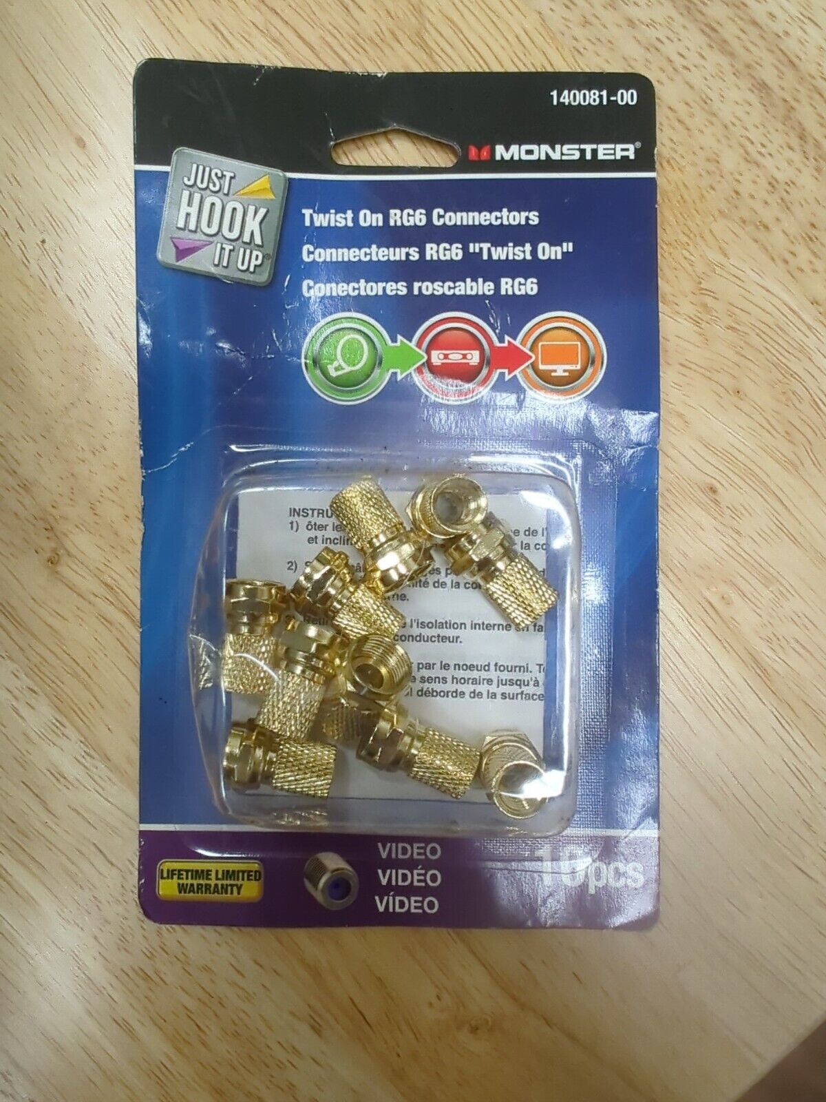 Monster Just Hook it 140081-00 Twist on RG6 Connectors, FREE SHIPPING