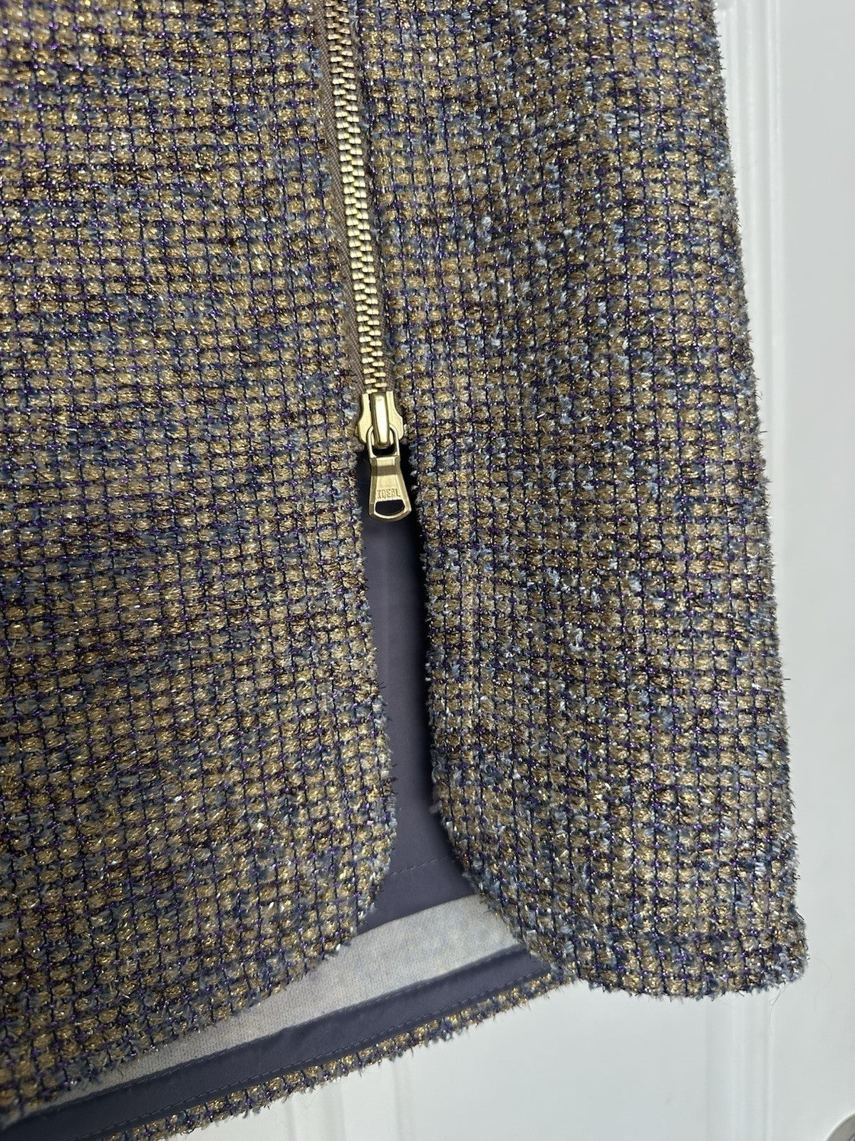 J. Crew Sz 6 Skirt Purple/Gold Pencil Skirt Full Side Front Zip Up (0073)