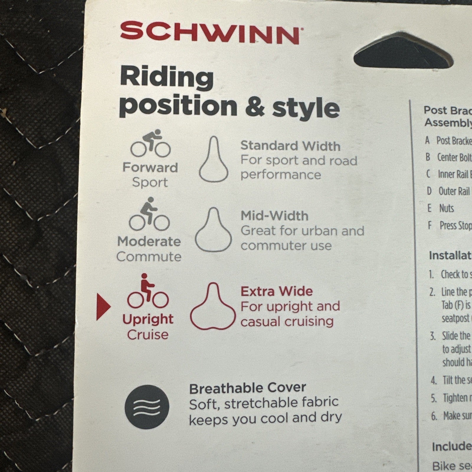 Schwinn Cruise Bike Saddle - Black 6C