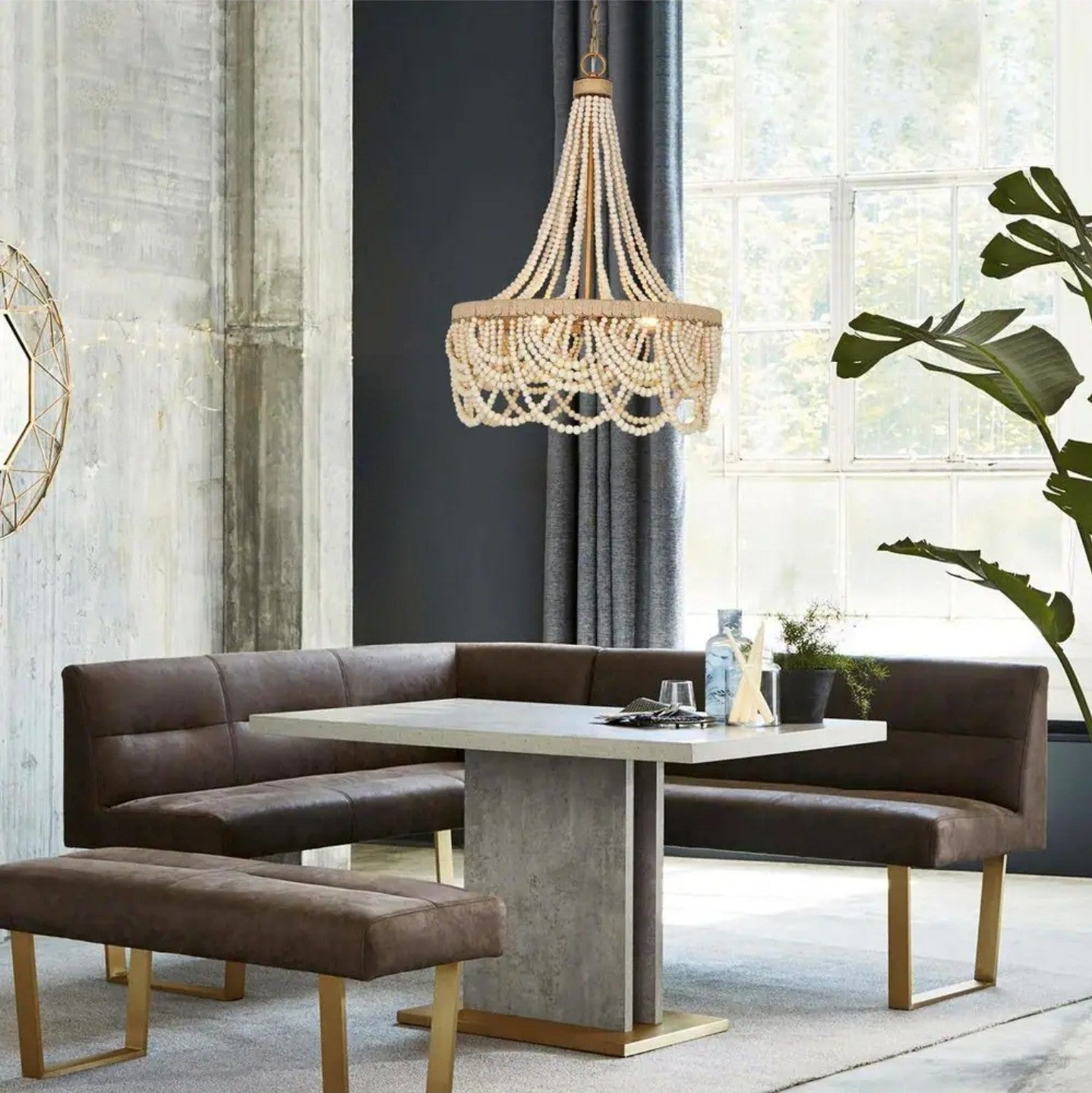 Uolfin Modern Farmhouse Empire Beaded Chandelier, 3-Light Antique Gold 16C