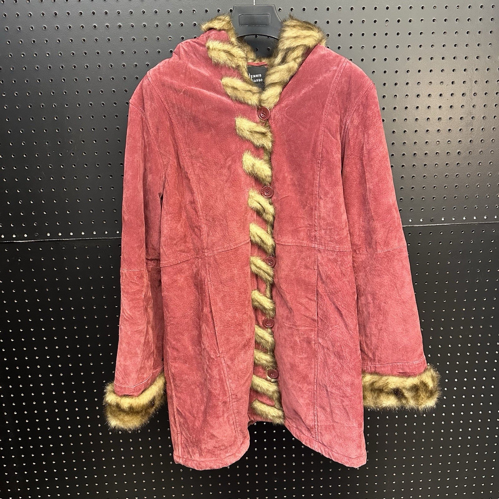 Vintage Dennis Basso Women's Burgundy Suede Leather Faux Fur Lined Coat Medium