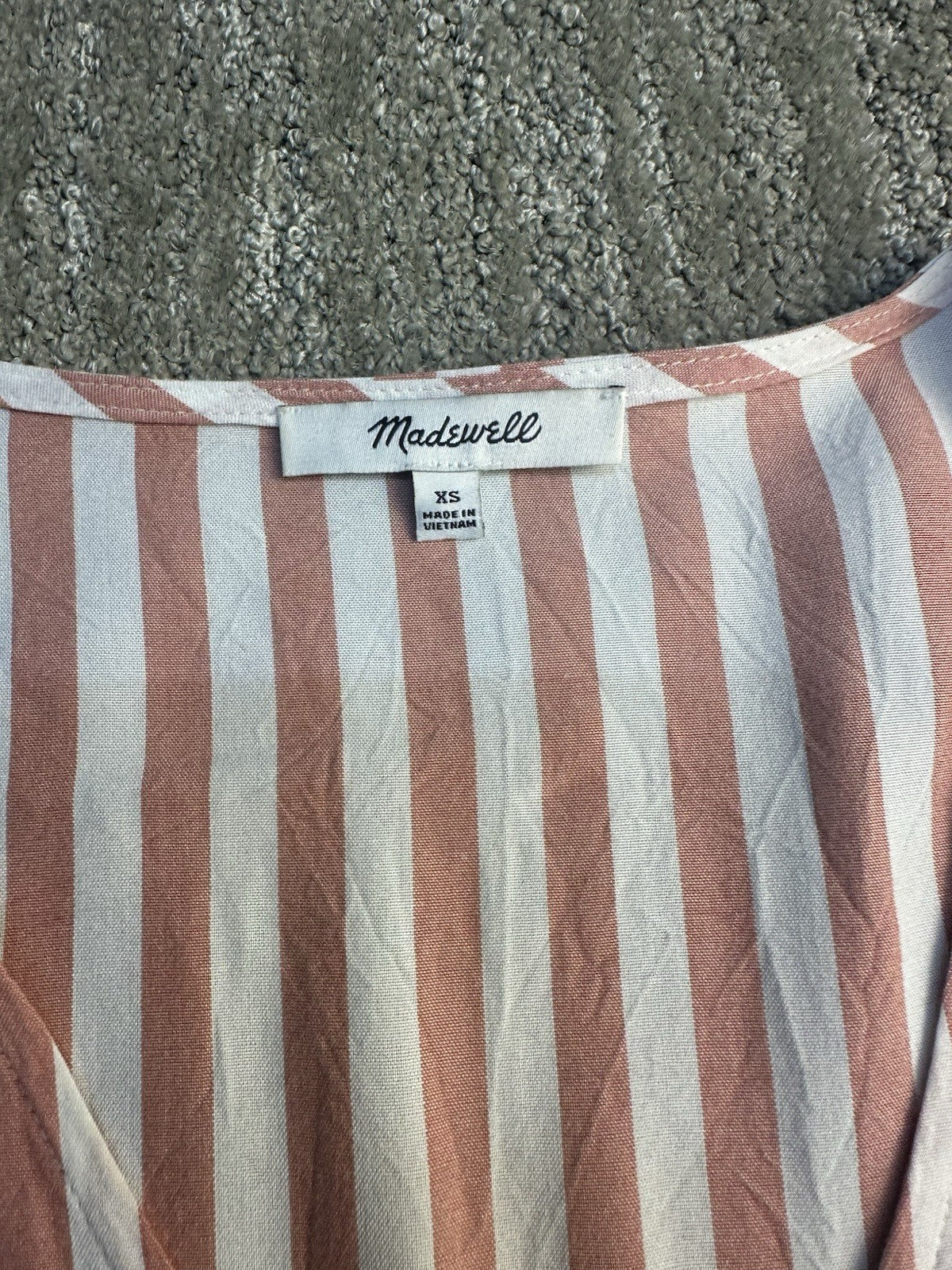 Madewell Top Blouse Pin Striped Button Up Short Sleeve Pink White Ruffled Sz XS 