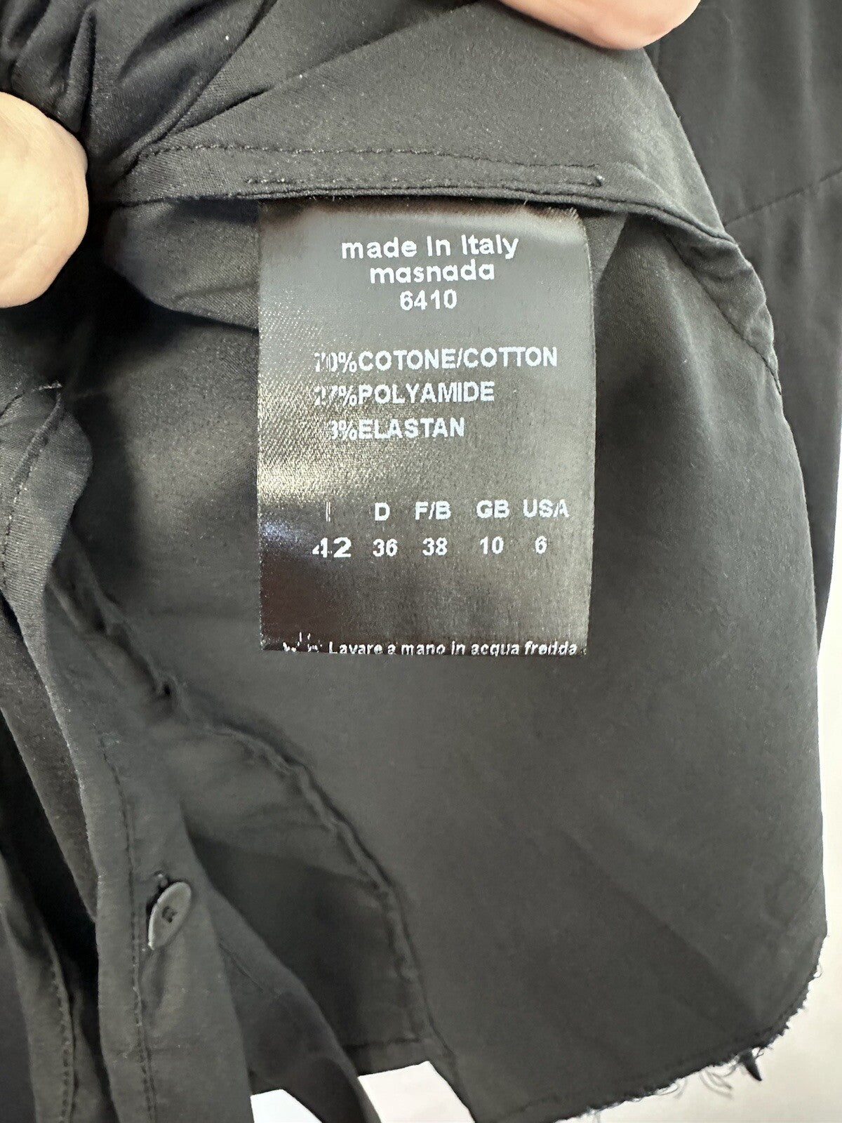 Masnada Italian Designer Black Long Sleeve Button Up Top Avant Garde Sz 6/42